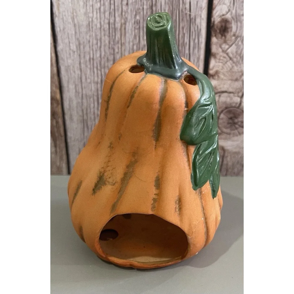 Vintage Halloween Ugly Face Pumpkin Jack o Lantern Votive Candle Holder Enesco